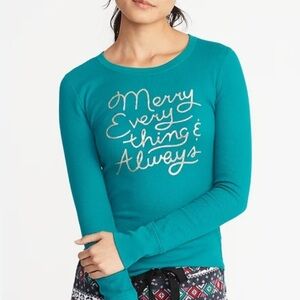 Old Navy Size XXL “Happy Everything & Always” Slim-Fit Thermal-Knit Top